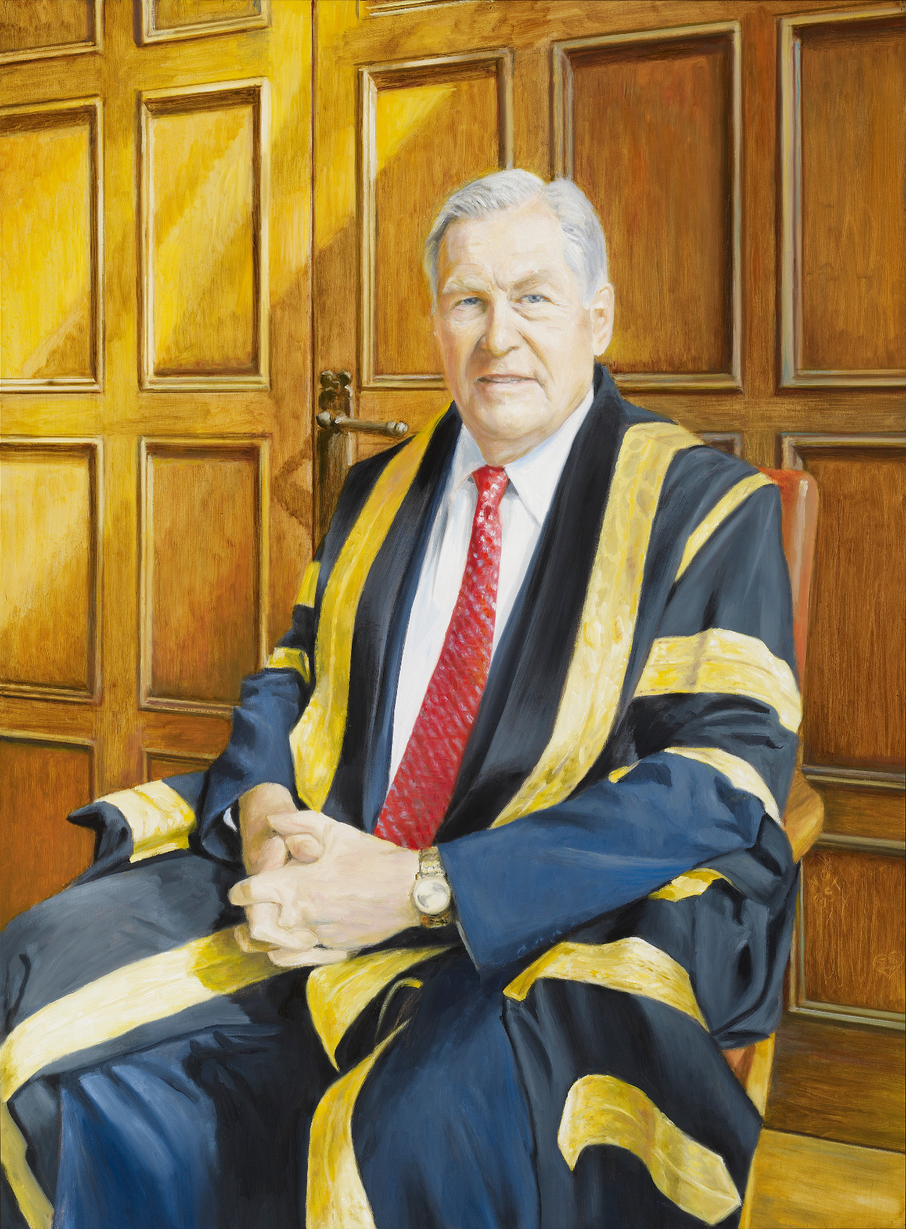 Michael Wilson (Chancellor, Trinity College, University of Toronto), 2007, oil on birch panel, 40 x 30 inches